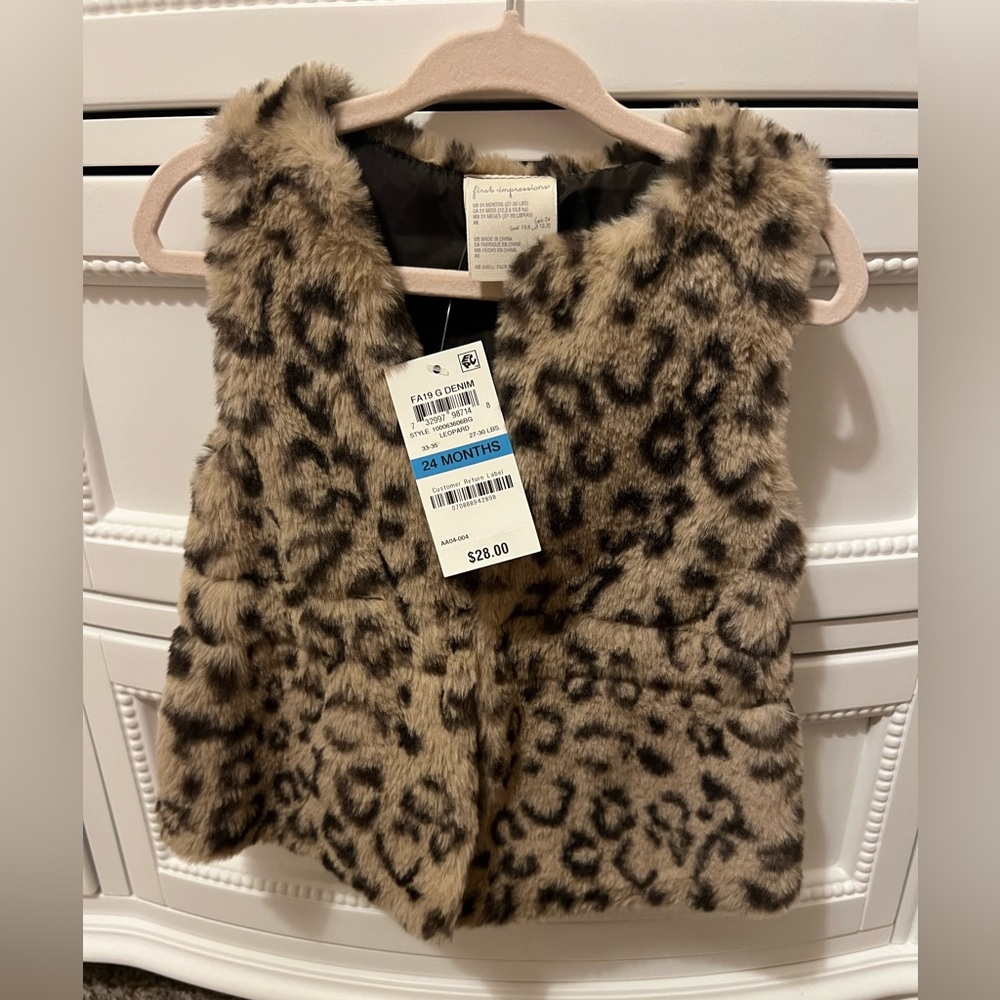 Leopard Print Faux Fur Vest 24M NWT